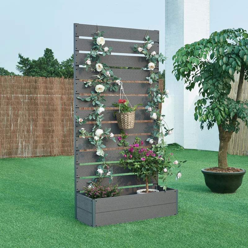 Pflanzkasten mit Sichtschutz Heerde Grau [en.casa]