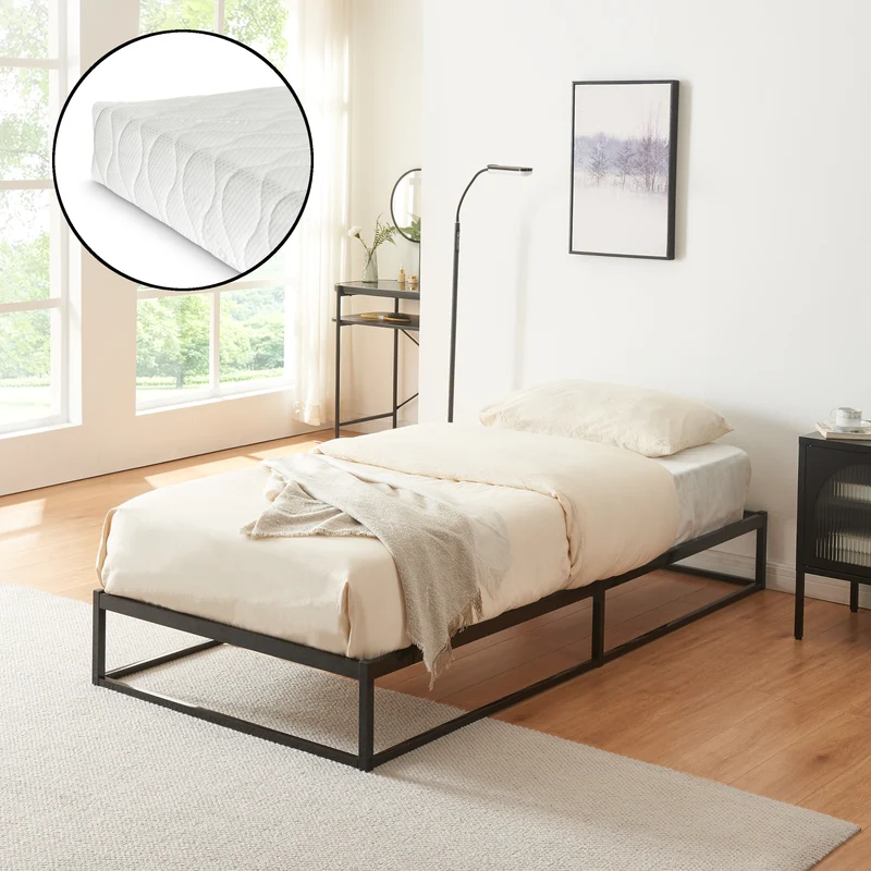 Metallbett Trerunta mit Matratze Stahl Schwarz [en.casa]