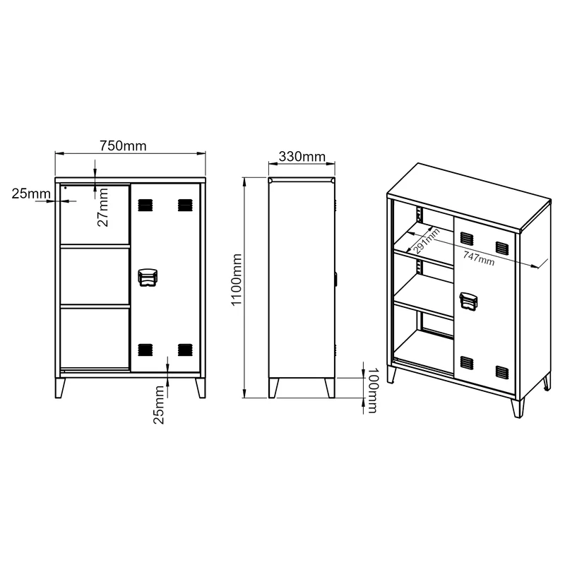 Metallschrank Oripää - 110x75x33cm - Weiß