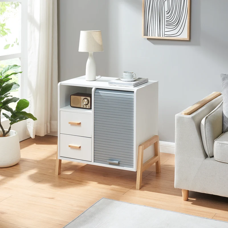 Sideboard Kvaefjord mit Jalousietüren Weiß/Grau [en.casa]