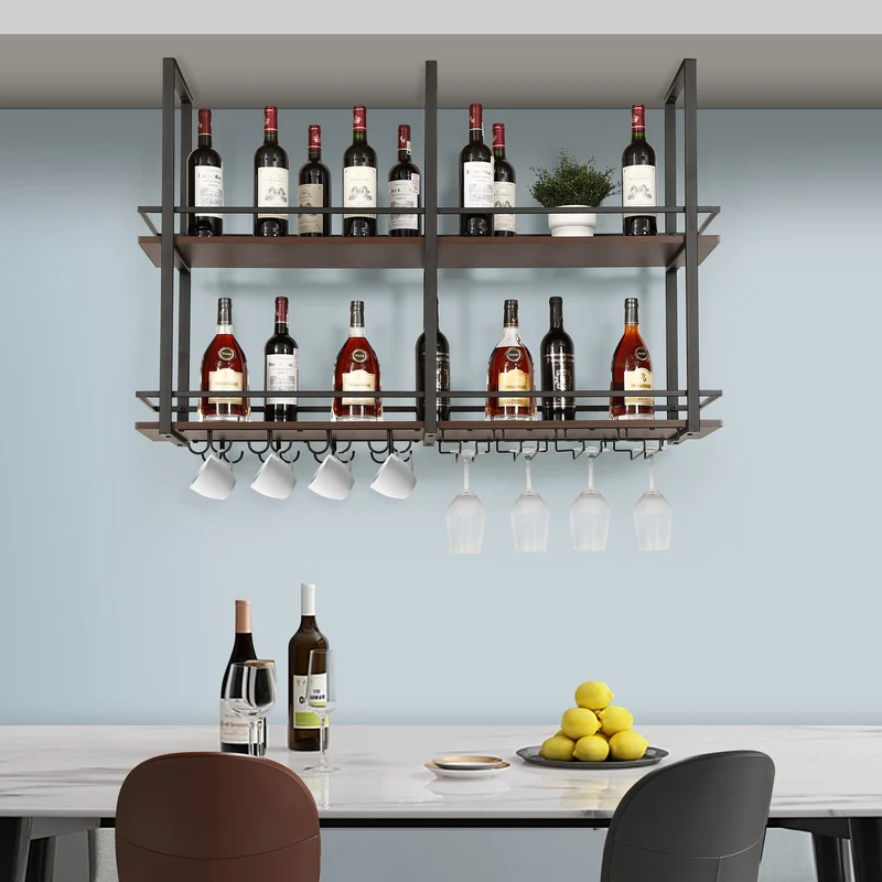 Weinregal Hubro Schwarz/Walnussoptik [en.casa]